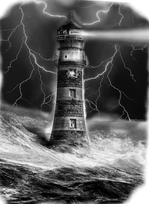 Litehouse Tattoo, Creepy Lighthouse Tattoo, Stormy Lighthouse Tattoo, Lighthouse Tattoo Design Realistic, Lighthouse Drawing Tattoo, Light House Tattoo Design, Lighthouse Tattoo Men, Lighthouse Tattoo Design, Light House Tattoo