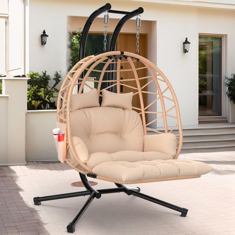 PRICES MAY VARY. Oxford Cloth ✅【EXTRA LARGE SIZE】--- Our ZENPETIO Oversized Hanging Egg Chair with Stand is for 2 People. The Luxury 2 Person Swing Chair Overall Dimensions' 52.8''L x 39.5''W x 74.8''H ; Basket 48''L x 24.5'W x45.7''H; Leg Rest 38.9"L x 18.5"W; 700 Lbs Capacity. ✅【STURDY AND COMFORTABLE】--- Our egg chair consists of an aluminum-steel frame and a sturdy heavy-duty steel stand, with rust-resistant coating, ensuring strength, safety, and durability. The frame is surrounded by polye Indoor Hanging Chair, Basket Chair, Hanging Chair Outdoor, Hanging Egg Chair, Outdoor Bedroom, Leg Rest, Swing Chair, Outdoor Swing, Lawn Chairs