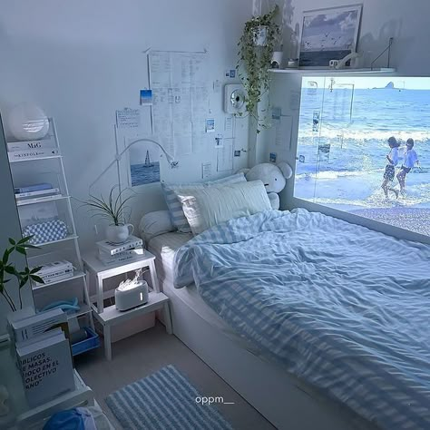 Two Beds Room Decor, Blue Room Designs Bedroom Ideas, How To Decor Room, Cute Bedroom Interior, Blue Bedroom Aesthetic Ideas, Bedroom Ideas Blue Aesthetic, Cute Blue Room Decor, Room Stuff Decorating, Cute Room Ideas Blue