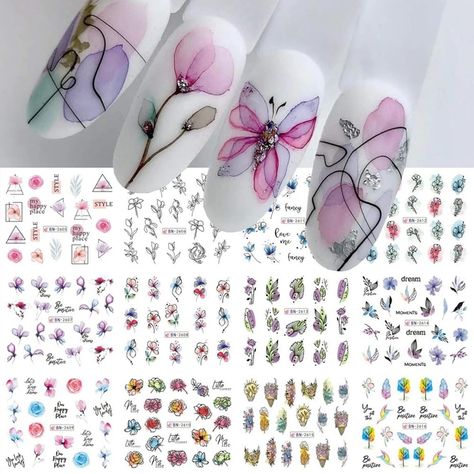 Amazon.com: Flower Nail Art Stickers Decals Water Transfer Flower Nail Decals Self Adhesive Floral Nail Art Supplies Summer Nails Art Decorations Flowers Leaves Summer Water Decals for Women 12Pcs : Beauty & Personal Care Sticker Flower, Nail Stickers Decals, Nail Art Stickers Decals, Manicure Diy, Flower Water, Floral Nail Art, Nail Art Sticker, Line Flower, Graffiti Painting