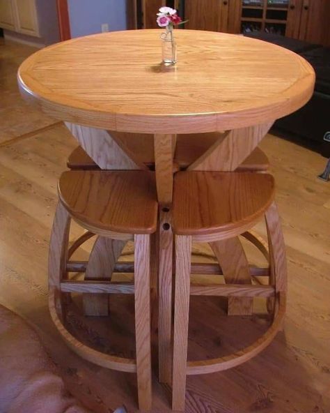 Round Wooden Dining Table, Bistro Table Set, Unique Dining Tables, Kitchen Table Decor, Small Chair, Kitchen Furniture Design, Wooden Dining Tables, Space Saving Furniture, Cool House Designs