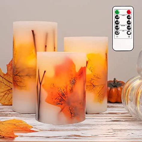 Amazon.com: remote control candle set Fall Candle Crafts, Remote Control Candles, Gel Wax Candles, Yankee Candle Fall, Flameless Candles With Timer, Fall Party Decorations, Fake Candles, Autumn Candle, Led Pillar Candle