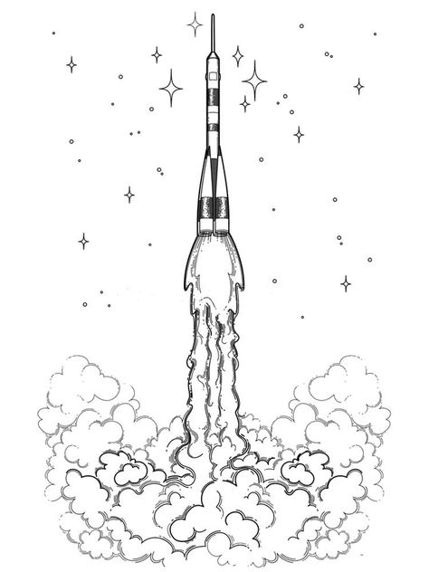 Rocket Drawing, Rocket Launching, Rocket Tattoo, Planet Drawing, Vector Trees, Ship Drawing, Sketch Inspiration, Watercolor Rose, Chalk Art