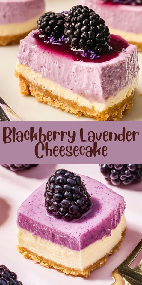 Treat yourself to a sophisticated and floral twist with this Blackberry Lavender Cheesecake! 🍇🌸 Creamy cheesecake infused with delicate lavender and topped with sweet blackberries makes for a stunning and unique dessert. Perfect for special occasions, brunch, or when you want to impress your guests with something extraordinary. 👉 Save this Pin and bake a beautiful lavender-infused cheesecake! #BlackberryLavender #LavenderCheesecake #UniqueDesserts #CheesecakeRecipes #SpecialOccasionDesserts Lavender Cheesecake, Blackberry Lavender, Quick Treats, Quick Easy Desserts, Easy To Make Desserts, Unique Desserts, Cheesecake Bites, Desserts To Make, Creamy Cheesecake