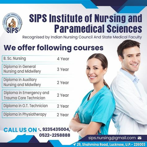 "Behind every Great Doctor, there is an even Greater Nurse." Get Enrolled in BEST Nursing Courses at SIPS Institute of Nursing and Paramedical Sciences, Lucknow Admission Helpline Number- 09235435004 Email ID- sips.nursing@gmail.com Our Address- 29, Shah Mina Road, Lucknow-226003, UP #nursing #bscnursing #paramedicalcourse #sipsparamedical #sips #nursingcourse #paramedical #bsc #careerinnursing #nurse #becomeanurse #nursetraining #bestparamedicalinstitute #gnm #diplomainnursing #nurse Nursing Diploma, Paramedical Courses, Nurse Training, Nursing Courses, Becoming A Nurse, Plastic Surgeon, Nursing, Career, Singing