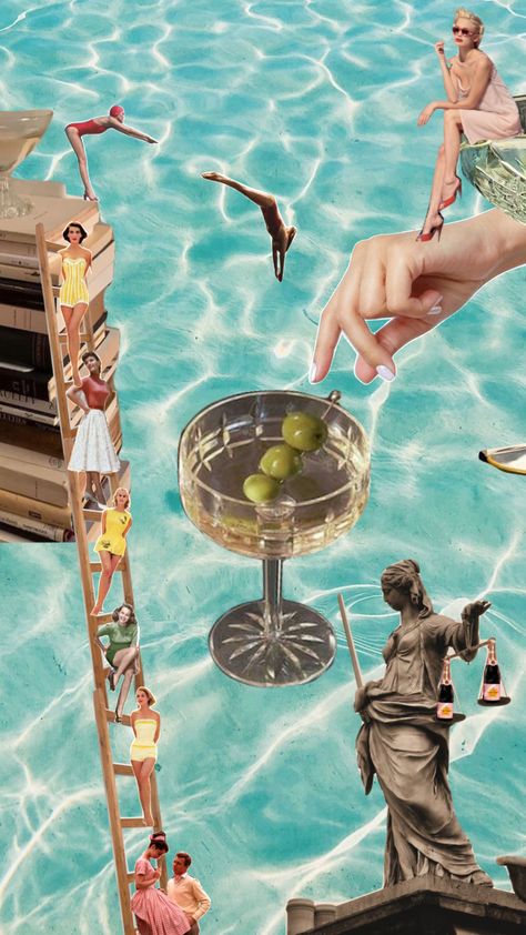 #moodboard #aesthetic #summer #collage #beach #vintage 50s Beach Aesthetic, Beach Bar Aesthetic, Aesthetic Summer Collage, Cocktail Collage, Vintage Beach Aesthetic, Beach Disco, 50s Beach, Summer Scrapbook Ideas, Mood Board Collage