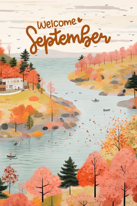 Hello September! Digital Quartet presents Autumn Phone Aesthetic Wallpapers Collection. Don't forget to follow us for more, and make your phone screen fit right into the season! #wallpaper #lockscreen #screenlock #digitaldownload #background #phonebackground #fall #autumn #september #fallaesthetics #aestheticwallpaper #cutewallpapers #phoneart #iphonebackground #instantdownload Hello September Illustration, September Background Iphone, Hello Autumn Illustration, September Wallpaper Backgrounds, Fall Lockscreen Iphone, Hello September Wallpapers, Hello Autumn Wallpaper, Hello September Aesthetic, September Wallpaper Iphone