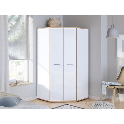 Bless international Manufactured Wood Armoire & Reviews | Wayfair Standalone Closet, Corner Armoire, Corner Dresser, Closet Corner, Armoire D'angle, Room Concept, Corner Wardrobe, Wood Armoire, Bedroom Makeup Vanity