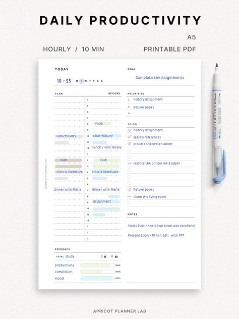 Daily Productivity Planner | A5 | Printable Daily Planner Insert | Plan & Record | Daily Review | Study | Work | DO1P | Printable PDF Work Daily Planner Printable, Full Focus Planner Tips, 10 Minute Planner, Daily Planner Layout, Planner Layout Ideas, Student Daily Planner, Planner Design Layout, Daily Productivity Planner, Work Planner Printable