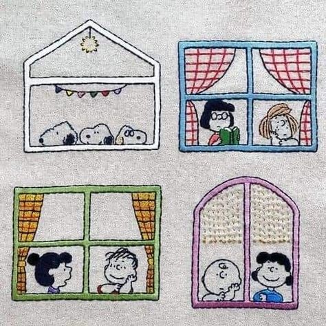 Peanuts Embroidery, House Embroidery, Ra Ideas, Snoopy Pictures, Stitch Art, 자수 디자인, Peanuts Gang, Snoopy And Woodstock, Embroidery Projects