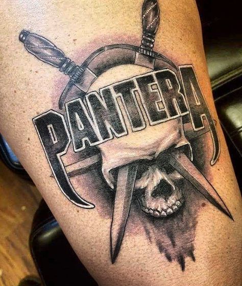 Metal Bands Tattoos, Pantera Tattoo Band, Rock Tattoo Designs, Tattoos Metalhead, Metalica Tattoo Ideas, Pantera Band Tattoo Ideas, Metal Music Tattoo, Metal Band Tattoos, Heavy Metal Tattoo Ideas