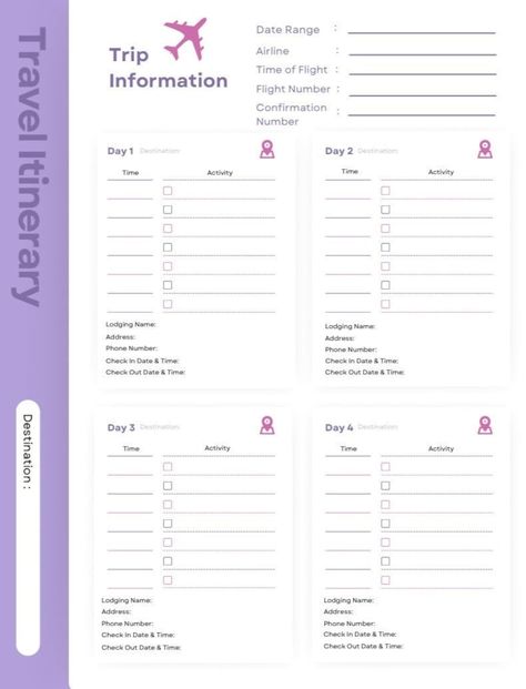 7 Day Travel Itinerary Template, Printable Travel Planner, Trip Information, Travel Itinerary, Plan Travel, Vacation Planner Template, Plan - Etsy Canada Travel Planner Template Excel, Travel Agenda Template, Itinary Travel Template, Where You Can Touch Template, Vacation Itinerary Template Free, Vacation Itenary Template, Trip Itenary Template, Itenerary Travel Template, Travel Itinerary Template Printable Free