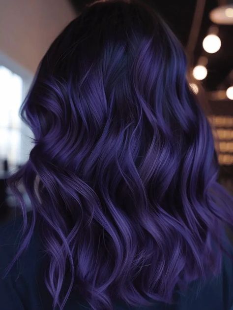 Violet Balayage Brunette, Midnight Violet Hair, Blue Purple Hair Color, Blue Violet Hair, Dark Purple Hair Color Ideas, Midnight Purple Hair, Bright Purple Hair, Dark Purple Hair Color, Indigo Hair