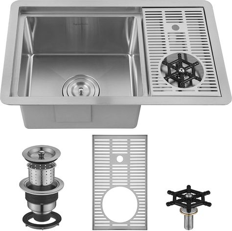 Bar Sink With Glass Washer, Glass Rinser Bar, Outdoor Bar With Sink, Basement Bar With Sink, Wet Bar Ideas With Sink, Bar Sink With Glass Rinser, Bar Sinks And Faucets, Bar Sink Ideas, Sink With Glass Rinser