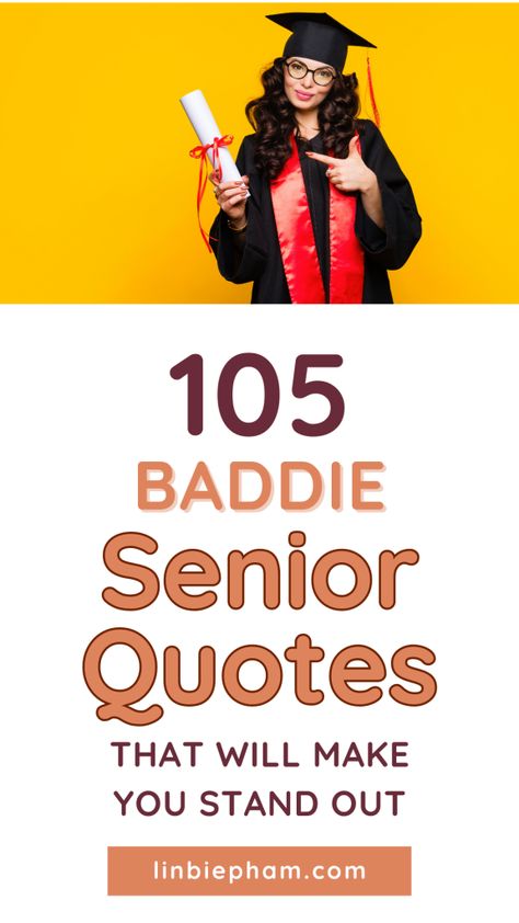 Yearbook season is here and you're stuck on what to write? Get inspired by our collection of 105 bold and sassy baddie senior quotes that are both funny and iconic! Save this pin for later and get ready to make your yearbook signing unforgettable with senior quotes for yearbook that shine! Sassy Senior Quotes, Middle School Yearbook Quotes, Baddie Yearbook Quotes, Creative Senior Quotes, Senior Dedication Page Ideas, Iconic Senior Quotes Funny, Best Senior Quotes Funny Hilarious, Cute Yearbook Quotes, Quotes For Senior Yearbook