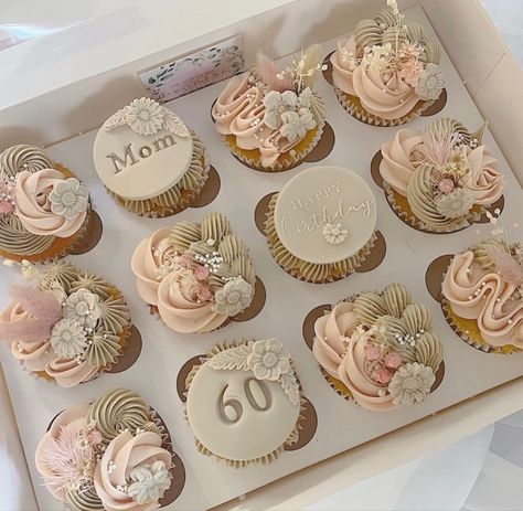 60th Cupcakes, 60th Birthday Cupcakes, Fondant Cake Tutorial, Bento Cakes, Spring Dessert, 60 Birthday, Floral Cupcakes, Spring Desserts, Bento Cake