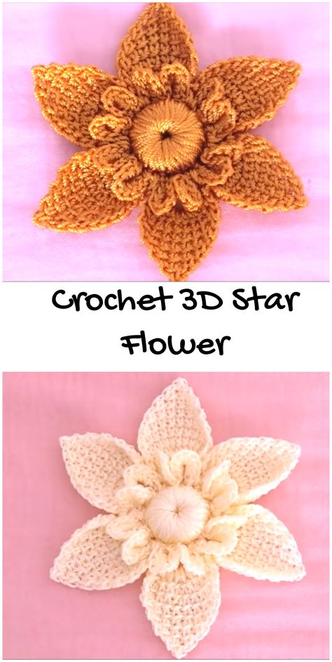 Crochet 3D Star Flower 3d Flower Crochet, Simple Blanket, Crochet Plants, Irish Crochet Flowers, Crochet Top Outfit, Yarn Flowers, Mode Crochet, Stylish Crochet, 3d Star