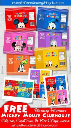 Mickey Mouse Printables, Mickey Mouse Clubhouse Party, Mickey Mouse Clubhouse Birthday, A Simple Life, Diy Gift Set, Rice Krispy, Mickey Mouse Birthday Party, Capri Sun, Mickey Party