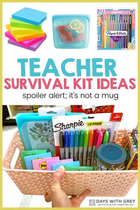 back to school welcome basket for teachers Teacher School Supplies Gift, Teacher Box Ideas, School Supplies For Teachers Gift, Teacher Bag Gift Ideas, Teacher Supply Gifts, Diy Gift Basket For Teacher, New Teacher Gift Basket Survival Kits, First Year Teacher Gifts Basket, Gifts For Prek Teachers