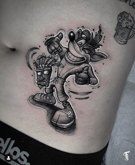 Crash Bandicoot Tattoo, Atrapasueños Tattoo, Shading Tattoo, Cartoon Tattoo Ideas, Warrior Tattoo Sleeve, Crow Tattoo Design, Animated Shows, Mandala Hand Tattoos, Gamer Tattoos