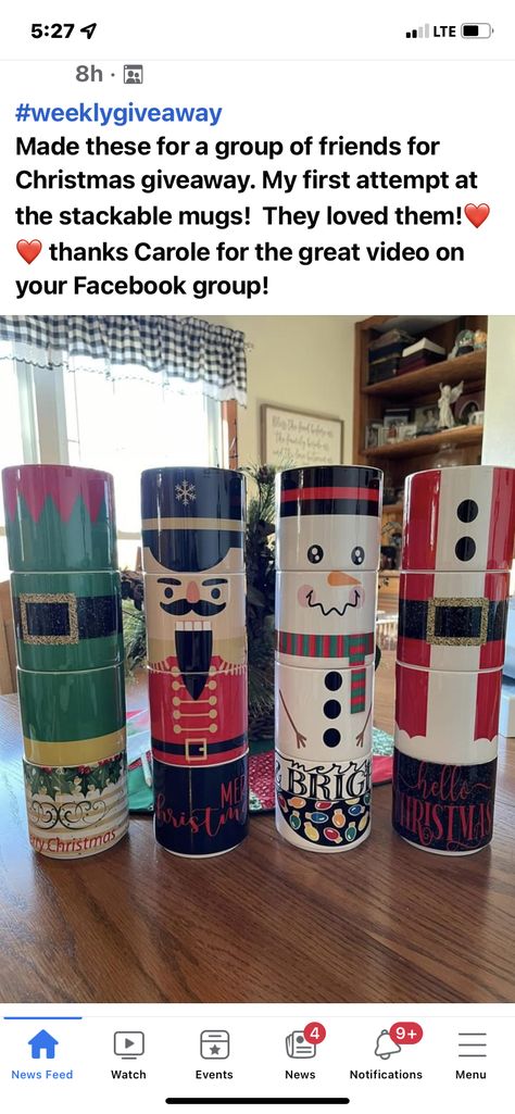 Cricut Stackable Mug Ideas, Stackable Mugs Cricut, Cricut Mugs, Stackable Mugs, Christmas Giveaways, Cricut Christmas, Xmas Presents, Christmas Plates, Cups And Mugs