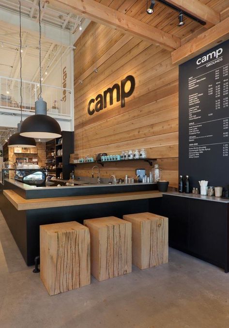 Camp Lifestyle & Coffee – Camp Lifestyle & Coffee Mountain Coffee Shop Design, Woodsy Coffee Shop, Outdoorsy Coffee Shop, Cabin Coffee Shop, Mountain Coffee Shop, Cabin Cafe, Camping Cafe, Mountain Cafe, Camp Store