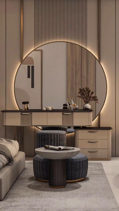 Discover the elegance of a well-designed vanity that transforms your morning routine. Explore stylish and functional ideas to create the perfect grooming space Dressing Unit, Bedroom Design Styles, Dressing Room Decor, Bedroom Interior Design Luxury, Dressing Table Design, Bedroom Door Design, Modern Luxury Bedroom, Bedroom Decor Design, Bed Furniture Design