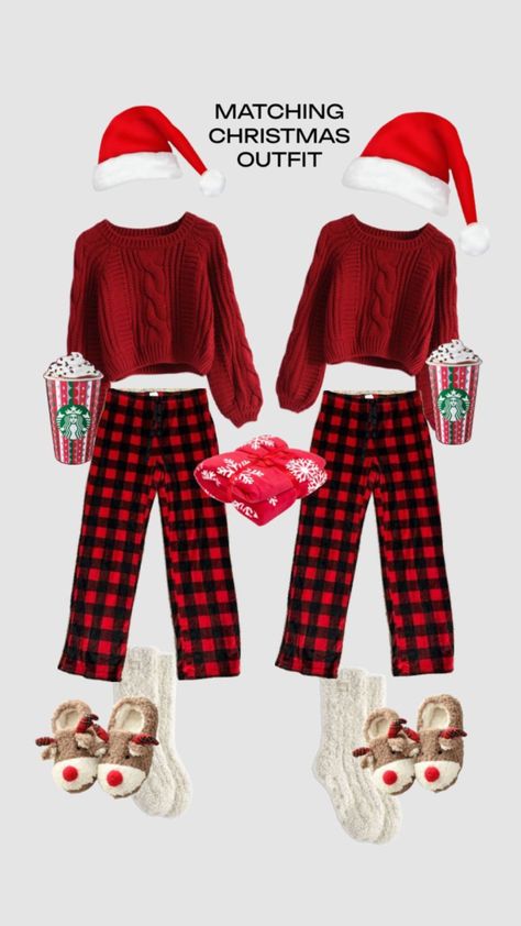 #matchingpjs Best Friend Stuff, Bestie Christmas, Christmas Outfit Aesthetic, Different Body Sizes, Friend Stuff, Christmas Pjs, Christmas Outfits, Friends Show, Outfit Aesthetic