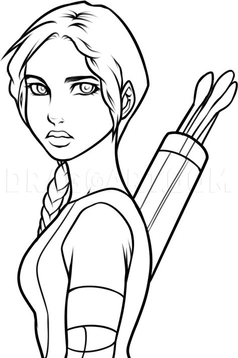 How To Draw Anime Katniss Everdeen, Step by Step, Drawing Guide, by Dawn | dragoart.com How To Draw Katniss Everdeen, Hunger Games Drawings Easy, Katniss Everdeen Drawing, Katniss Drawing, Prim Hunger Games, Hunger Games Drawings, Hunger Games Fan Art, Hunger Games Characters, Animation Art Sketches