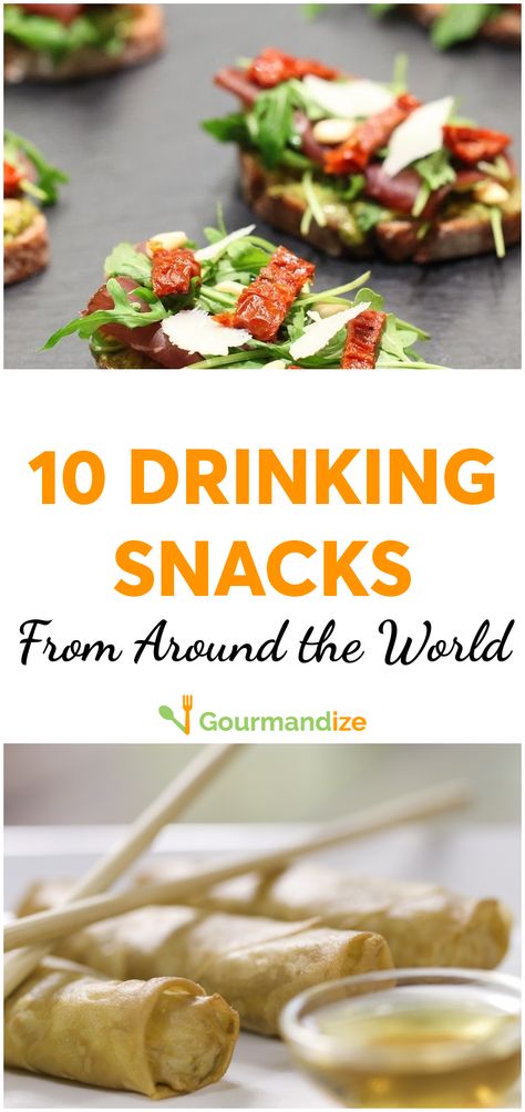 Where there's Happy Hour, there's often finger food. So we've decided to take you on a culinary trip around the world to see what these 10 different countries snack on during Happy Hour! #snacks #recipes #snackrecipes #snacktricks #snacktips #snackhacks #internationalsnacks #appetizers #fingerfood #happyhour #barfood International Party Food, Around The World Appetizers, International Finger Foods, Happy Hour Appetizers Easy, Happy Hour Appetizers Finger Foods, Happy Hour Theme Party Ideas, Easy Happy Hour Snacks, Happy Hour Menu Ideas, Appetizers From Around The World