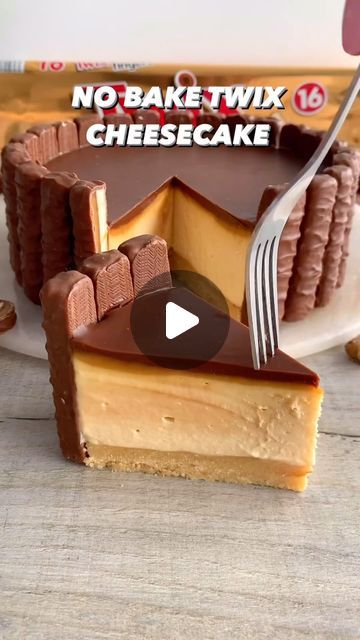 Food reels | Food post on Instagram: "No Bake Caramel Twix Cheesecake 🥮  🎥creator @fitwafflekitchen  INGREDIENTS  Base: • 25.5 mini Twix fingers • 300g shortbread biscuits • 80g salted or unsalted butter, melted  Cheesecake: • 250ml double cream, cold • 500g cream cheese, room temp • 100g thick ready-made caramel • 120g icing sugar  Topping: • 120g thick ready-made caramel (same as above) • 120g milk chocolate, broken into pieces • 80ml double cream  Tin size: 8” springform  Tips: 1.  I would really recommend getting a good, thick caramel for this cheesecake. Most supermarkets have their own brand one that comes in a jar. I wouldn’t recommend Carnation caramel for this, as it’s a bit wet and ‘slippery’  2. Use mini Twix’s otherwise they will be too tall. I cut the 26th one in half so it Twix Cheesecake Recipe, Twix Cheesecake, Carnation Caramel, Baked Caramel, Salted Caramel Cheesecake, Shortbread Biscuits, Buttercream Cupcakes, Double Cream, Caramel Cheesecake