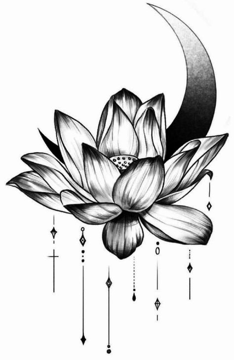 Thigh Lotus Tattoos Women, Lotus Moon Tattoo, Moon And Lotus Tattoo, Heartless Tattoo, Simple Lotus Flower Tattoo, Lotus Flower Colors, Black Lotus Tattoo, Lotus Tattoo Meaning, Flower Neck Tattoo