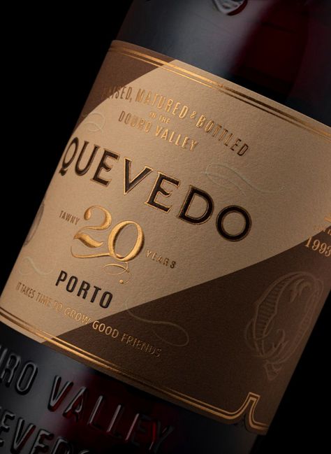 Branding, packaging, and bottle design for Quevedo Wine. “Although the Quevedo Family has been producing Port Wine for more than 5 generations, the actual company was only founded in 1993. This makes them one of the most recent Port Wine Houses from the Douro.” Wine Bottle Branding, Wine Shipping Packaging, Port Wine Label Design, Porto Wine Tour, Premium Wine Label Design, Branding Design Studio, Wine House, Port Wine, Wine Label Design