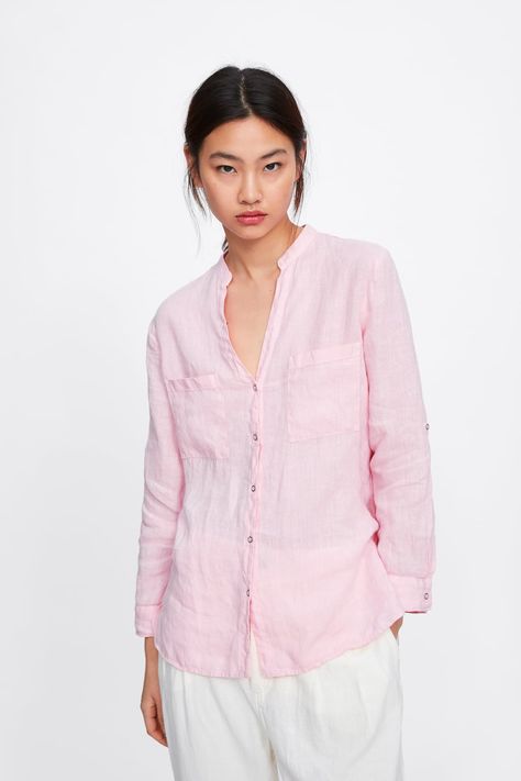 Blouse Office Outfit, Tool Shirt, Linen Outfits, Office Outfit, Pink Linen, Linen Blouse, Linen Clothes, Zara United States, Bad Girl