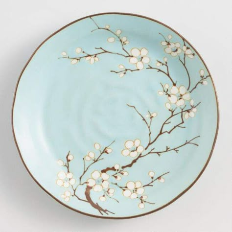 Powder Blue Porcelain Sakura Salad Plates PRETTY!! #blue #cherryblossoms #ad #plate #kitchen #salad Clay Cafe, Plate Painting, Diy Pottery Painting, Pottery Painting Designs, Porcelain Mosaic Tile, Keramik Design, Blue Porcelain, Painted Plates, Diy Pottery