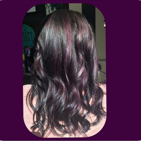 Dark brown with Plum highlights Stylist: Kara Berry Decatur IL Brown With Plum Highlights, Plum Highlights, Decatur Illinois, Illinois, Hair Ideas, Plum, Dark Brown, Berry, Highlights