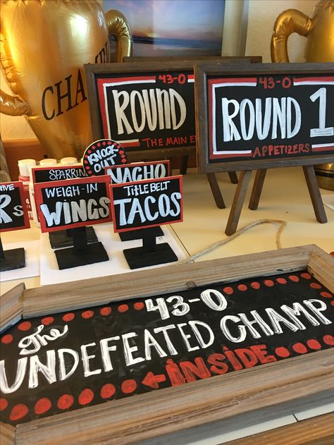 Boxing Ring Birthday Party, Diy Boxing Ring Party, 1st Knockout Birthday, Wrestling Bday Party Ideas, 30th Birthday Wrestling, Diy Boxing Party Decorations, Bulls Themed Birthday Party, Ufc Party Ideas Food, Boxing Themed Gifts