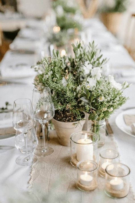 Pottery Wedding Table, Herb Table Setting, Herb Wedding Decor, Rustic Luxury Wedding, Herbs Centerpiece Wedding, Modern Contemporary Wedding Decor, Herbs Wedding Decor, Wine Bottle Table Decor, Wedding Herbs