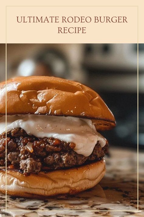 A delicious Rodeo Burger with juicy patties, crispy onion rings, and tangy BBQ sauce, perfect for summer BBQs. Recipe includes key ingredients and cooking tips. Rodeo Burger, Crispy Onion Rings, Bbq Burger, Main Course Meals, Tangy Bbq Sauce, Bbq Burgers, Beef Patties, Crispy Onions, Beef Patty