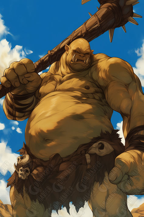 Ogre Tattoo, Ogre Character Design, Ogre Dnd, Dnd Ogre, Fantasy Ogre, Orc Rpg, Ogre Art, Battle Mage, Fire Giants