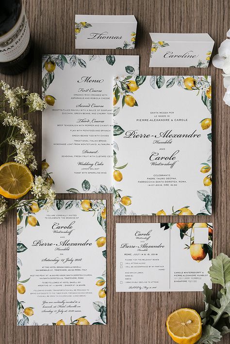 Lemon Inspired Wedding, Lemons Wedding Decor, Wedding Citrus Theme, Wedding Invitations Italian Theme, Lemon And Sage Wedding, Wedding Decorations Lemons, Lemon Wedding Theme, Lemon Theme Wedding, Italy Wedding Invitations