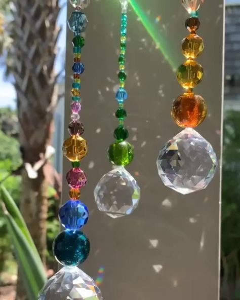 Colorful Boho Home, Crystal Suncatchers Diy, Suncatcher Diy, Diy Suncatchers, Rainbow Prism, Diy Wind Chimes, Hanging Crystals, Turquoise Crystal, Crystal Crafts