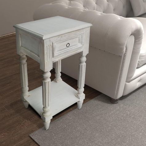 Benzara White Spacious Mango Wood Side Table with Metal Ring Handle Coastal Living Room Furniture, White Accent Table, Beachfront Decor, Small End Tables, Wood Side Table, Wooden Side Table, Coastal Living Room, Metal Side Table, Wood End Tables