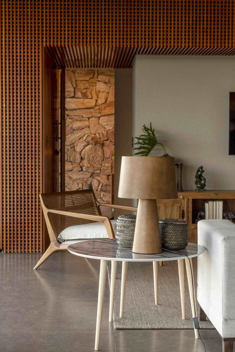 Gallery of House of the Stones / mf+arquitetos - 60 Brazilian Architecture, Casa Club, A Modern House, Mid Century Home, Wooden Screen, Century Home, Wooden Staircases, Latest Colour, Contemporary House Design