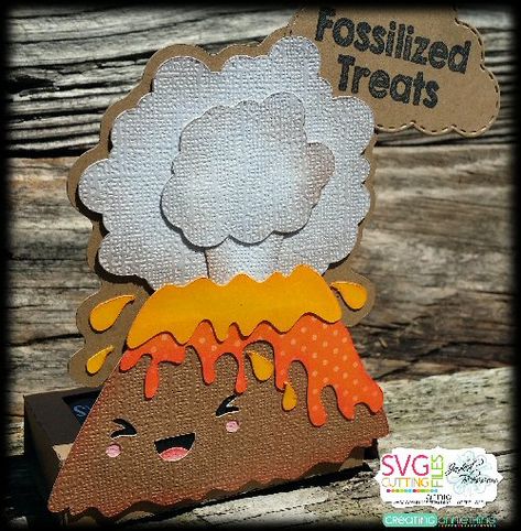 Kawaii Volcano Nugget Holder Jaded Blossom, Dinosaur Cards, Free Svg Files, Svg Free, Treat Boxes, 4th Birthday, Free Svg, Volcano, Burlap Wreath