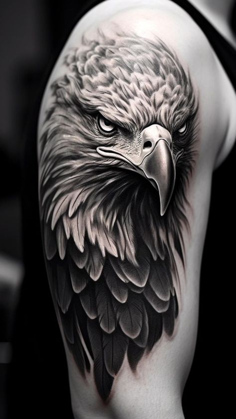 Black Eagle Tattoo, Eagle Shoulder Tattoo, Eagle Head Tattoo, Bald Eagle Tattoos, Tatuaje Trash Polka, Cover Up Tattoos For Men, Tiger Tattoo Sleeve, Best Cover Up Tattoos, Hawk Tattoo