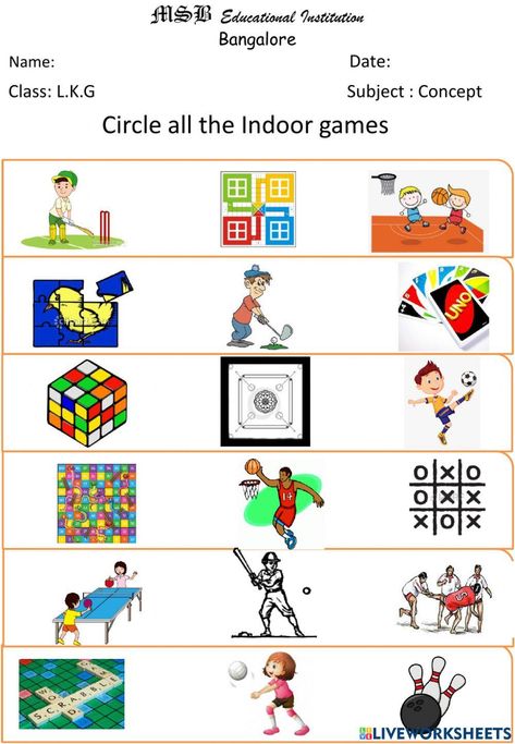 Indoor And Outdoor Games Worksheet, Games Worksheet, Worksheet For Class 2, Worksheets For Class 1, Alphabet Worksheets Kindergarten, Work Sheet, Worksheets Kindergarten, Classy Quotes, India School