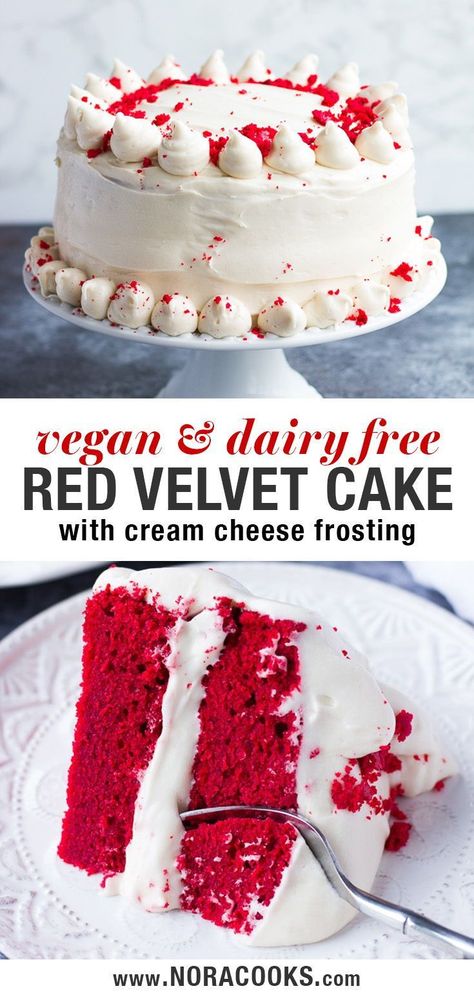 Vegan Red Velvet Cake Recipe, Plant Based Cake Recipes, Red Velvet Cake Moist, Best Vegan Cake, Vegan Red Velvet Cake, Vegan Red Velvet, Fluffy Layers, Vegan Cream Cheese Frosting, Bolo Red Velvet