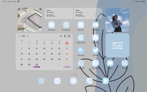 Homescreen #2 Homescreen Wallpaper Aesthetic Tablet, Tablet Homescreen Ideas Android, Samsung Tablet Aesthetic Homescreen, Samsung Tablet Homescreen Layout, Samsung Tab Homescreen Ideas, Tablet Aesthetic Organization, Tablet Layouts Samsung, Tablet Homescreen Ideas, Tablet Layouts