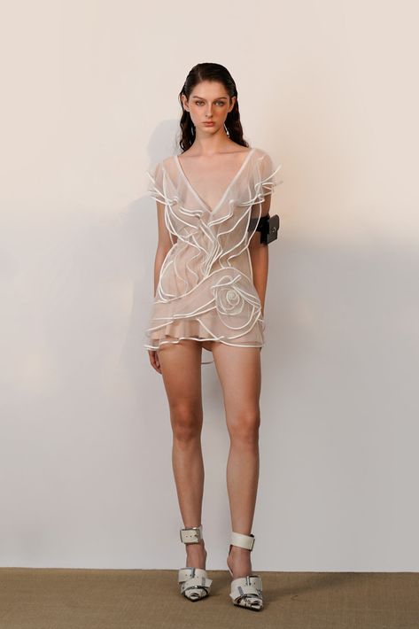 49a Mini Dress Runway, Transparent Clothing, Clothing Reference, Sheer Clothing, Sheer Mini Dress, Plastic Dress, Transparent Dress, Structured Dress, Boss Girl